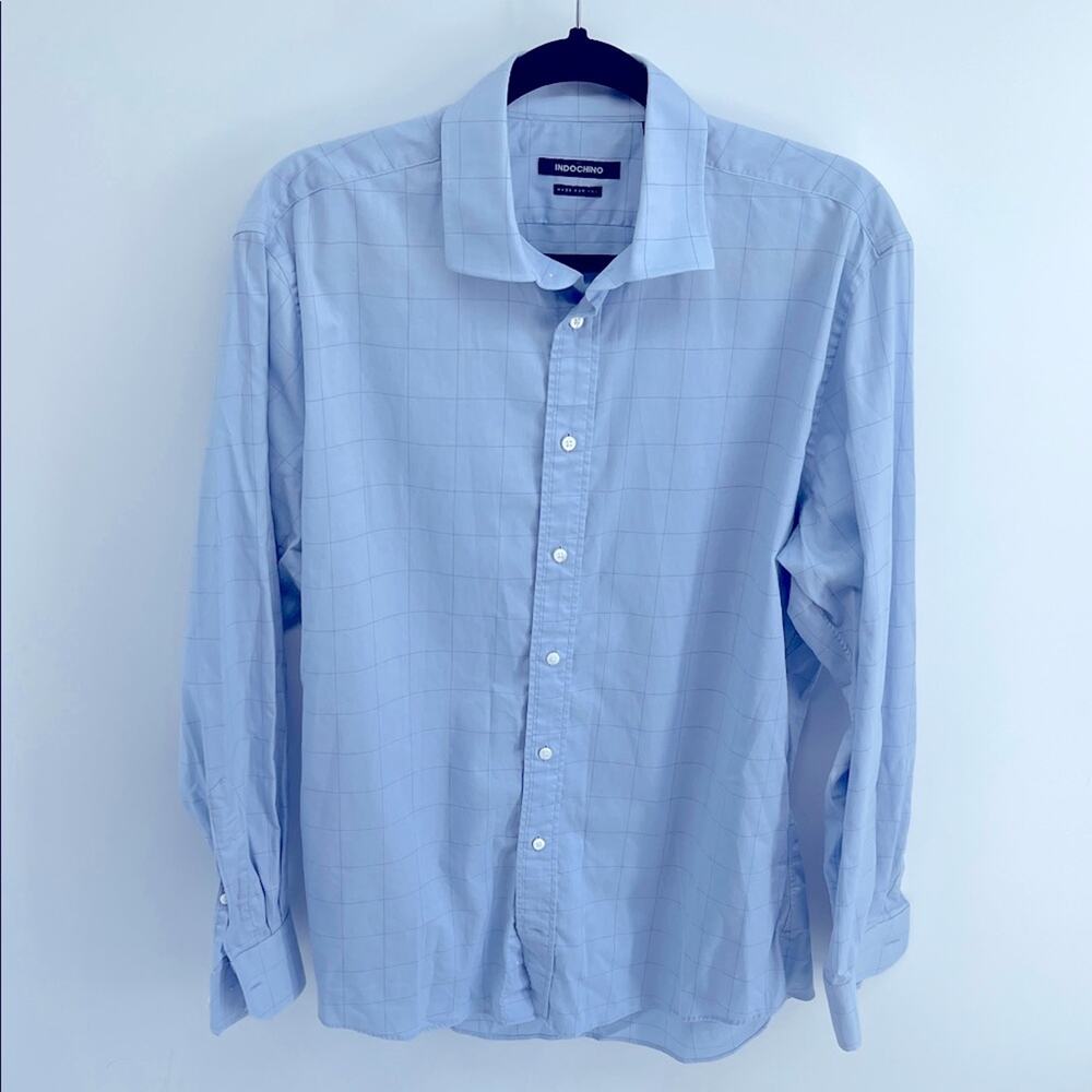 Indochino windowpane plaid long sleeve button up dress shirt